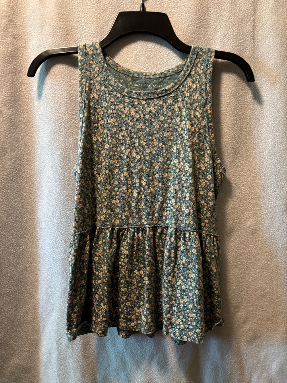 American Eagle Outfitters Teal Floral Ruffle Hem Tank